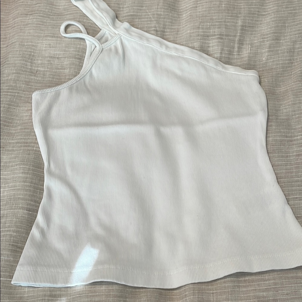 Maeve White Ribbed One-Shoulder Tank Top